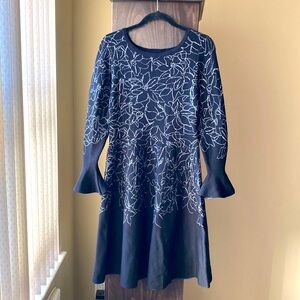 Taylor Black and Silver Floral Silver Midi Dress